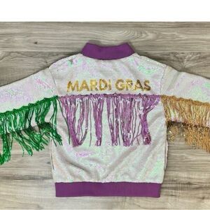 Mardi Gras Sequin Jacket with Fringe